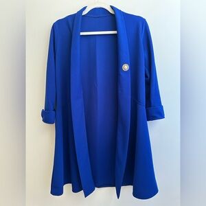 Royal Blue Longline Blazer with Button Detail